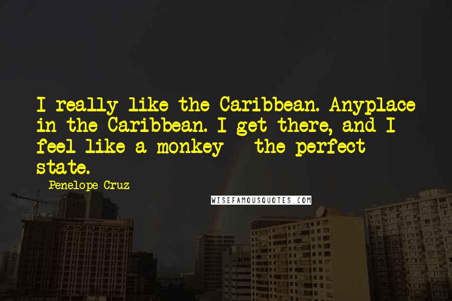 Penelope Cruz Quotes: I really like the Caribbean. Anyplace in the Caribbean. I get there, and I feel like a monkey - the perfect state.