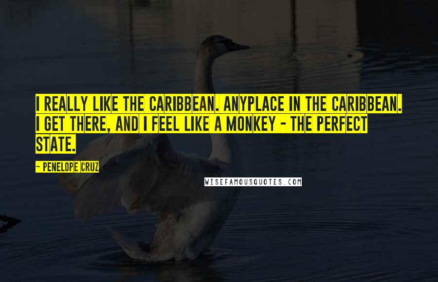 Penelope Cruz Quotes: I really like the Caribbean. Anyplace in the Caribbean. I get there, and I feel like a monkey - the perfect state.