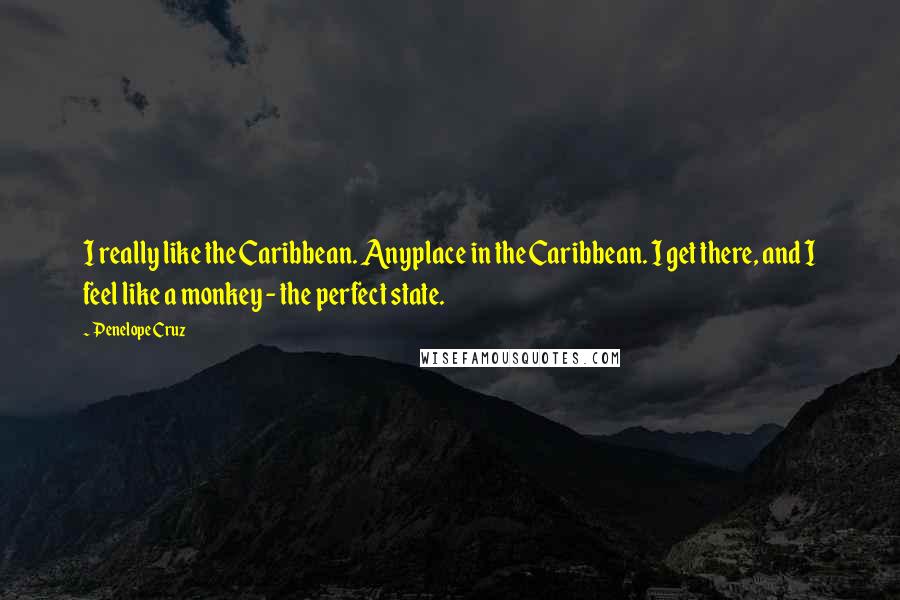 Penelope Cruz Quotes: I really like the Caribbean. Anyplace in the Caribbean. I get there, and I feel like a monkey - the perfect state.