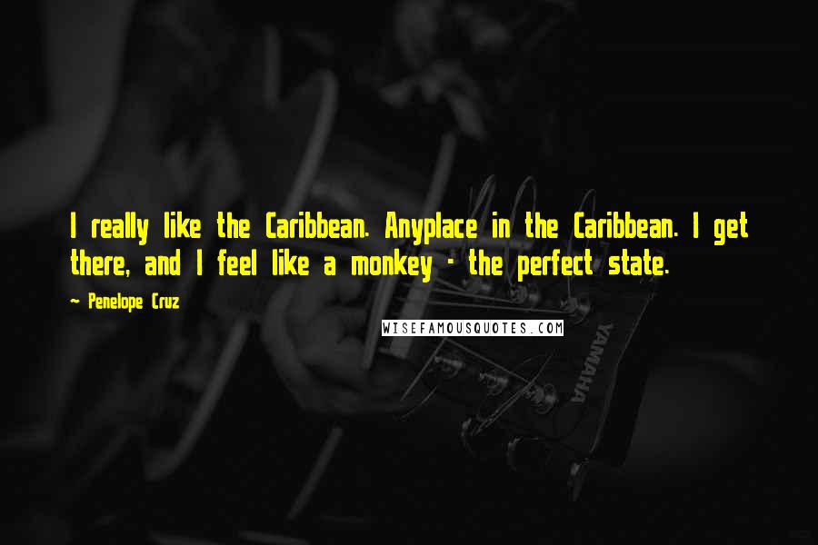 Penelope Cruz Quotes: I really like the Caribbean. Anyplace in the Caribbean. I get there, and I feel like a monkey - the perfect state.