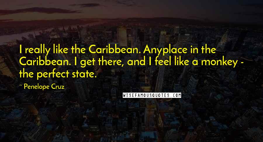 Penelope Cruz Quotes: I really like the Caribbean. Anyplace in the Caribbean. I get there, and I feel like a monkey - the perfect state.