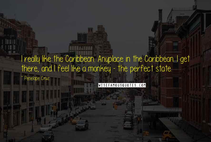 Penelope Cruz Quotes: I really like the Caribbean. Anyplace in the Caribbean. I get there, and I feel like a monkey - the perfect state.