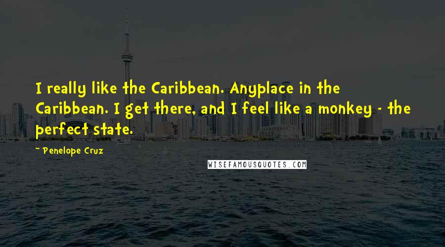 Penelope Cruz Quotes: I really like the Caribbean. Anyplace in the Caribbean. I get there, and I feel like a monkey - the perfect state.