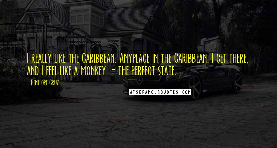 Penelope Cruz Quotes: I really like the Caribbean. Anyplace in the Caribbean. I get there, and I feel like a monkey - the perfect state.