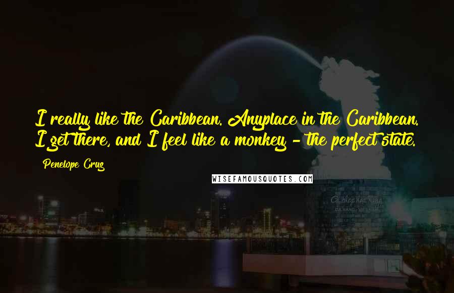 Penelope Cruz Quotes: I really like the Caribbean. Anyplace in the Caribbean. I get there, and I feel like a monkey - the perfect state.