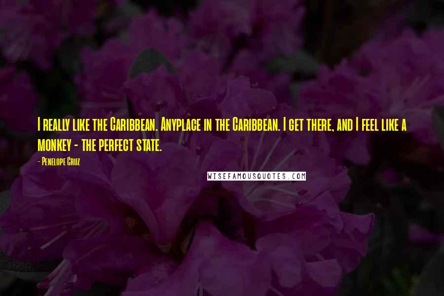 Penelope Cruz Quotes: I really like the Caribbean. Anyplace in the Caribbean. I get there, and I feel like a monkey - the perfect state.