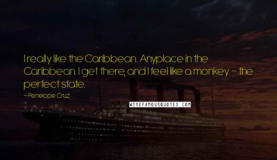 Penelope Cruz Quotes: I really like the Caribbean. Anyplace in the Caribbean. I get there, and I feel like a monkey - the perfect state.