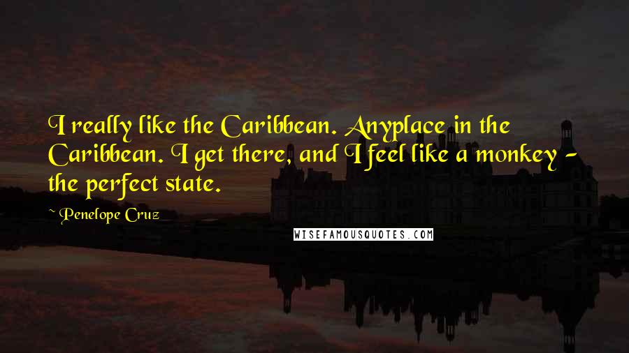 Penelope Cruz Quotes: I really like the Caribbean. Anyplace in the Caribbean. I get there, and I feel like a monkey - the perfect state.