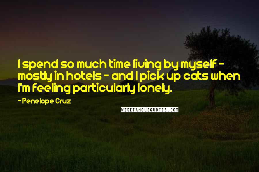 Penelope Cruz Quotes: I spend so much time living by myself - mostly in hotels - and I pick up cats when I'm feeling particularly lonely.