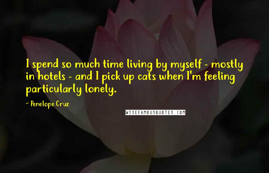 Penelope Cruz Quotes: I spend so much time living by myself - mostly in hotels - and I pick up cats when I'm feeling particularly lonely.