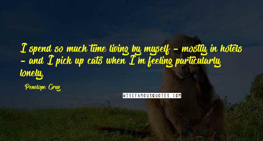 Penelope Cruz Quotes: I spend so much time living by myself - mostly in hotels - and I pick up cats when I'm feeling particularly lonely.