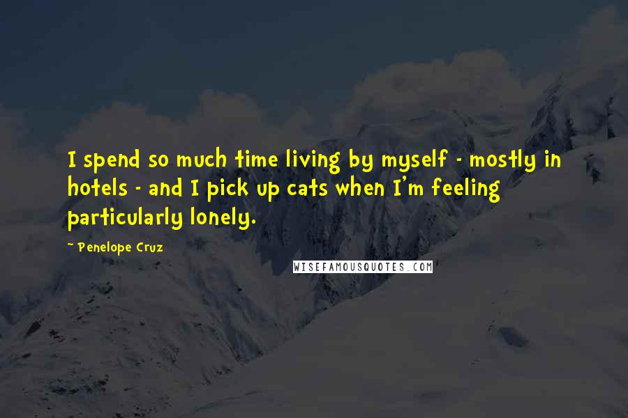 Penelope Cruz Quotes: I spend so much time living by myself - mostly in hotels - and I pick up cats when I'm feeling particularly lonely.