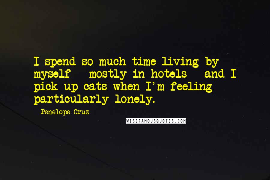 Penelope Cruz Quotes: I spend so much time living by myself - mostly in hotels - and I pick up cats when I'm feeling particularly lonely.