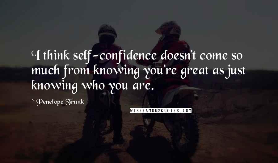 Penelope Trunk Quotes: I think self-confidence doesn't come so much from knowing you're great as just knowing who you are.