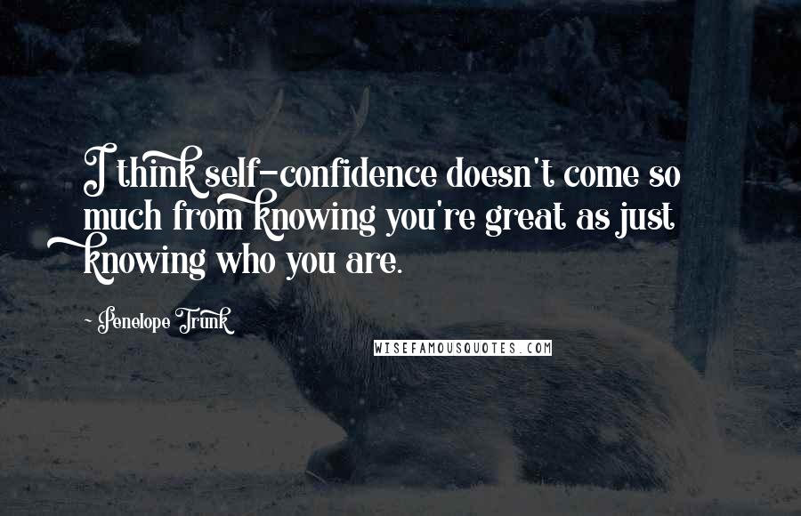 Penelope Trunk Quotes: I think self-confidence doesn't come so much from knowing you're great as just knowing who you are.