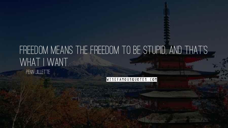 Penn Jillette Quotes: Freedom means the freedom to be stupid, and that's what I want.