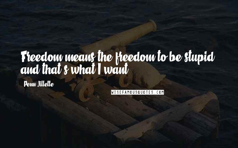 Penn Jillette Quotes: Freedom means the freedom to be stupid, and that's what I want.