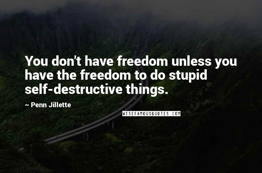 Penn Jillette Quotes: You don't have freedom unless you have the freedom to do stupid self-destructive things.