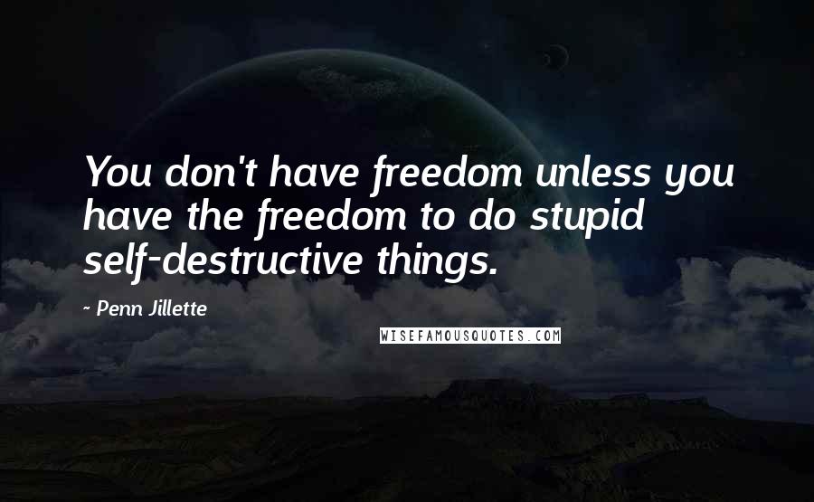 Penn Jillette Quotes: You don't have freedom unless you have the freedom to do stupid self-destructive things.