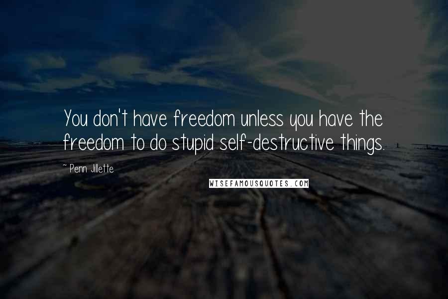 Penn Jillette Quotes: You don't have freedom unless you have the freedom to do stupid self-destructive things.