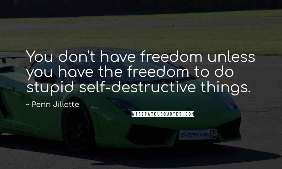 Penn Jillette Quotes: You don't have freedom unless you have the freedom to do stupid self-destructive things.