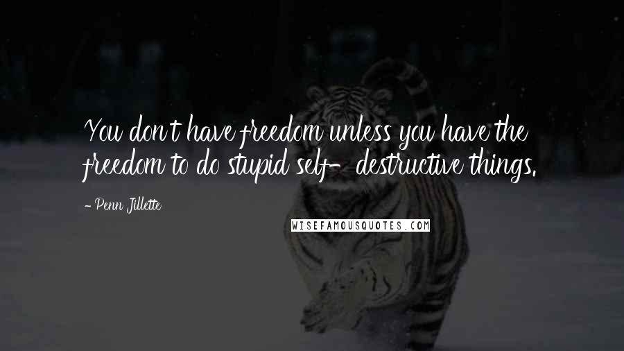 Penn Jillette Quotes: You don't have freedom unless you have the freedom to do stupid self-destructive things.
