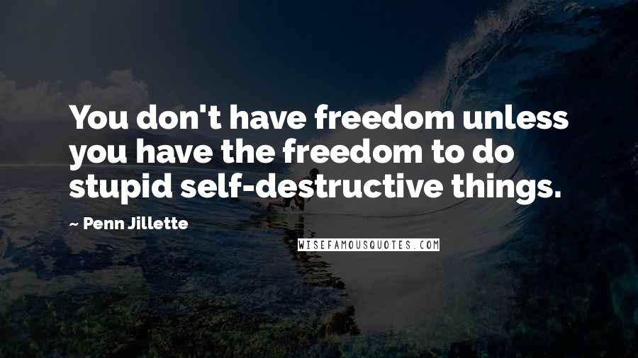 Penn Jillette Quotes: You don't have freedom unless you have the freedom to do stupid self-destructive things.