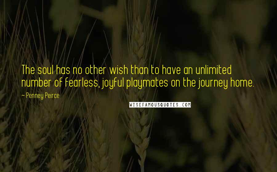 Penney Peirce Quotes: The soul has no other wish than to have an unlimited number of fearless, joyful playmates on the journey home.