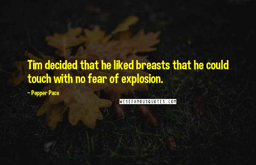 Pepper Pace Quotes: Tim decided that he liked breasts that he could touch with no fear of explosion.