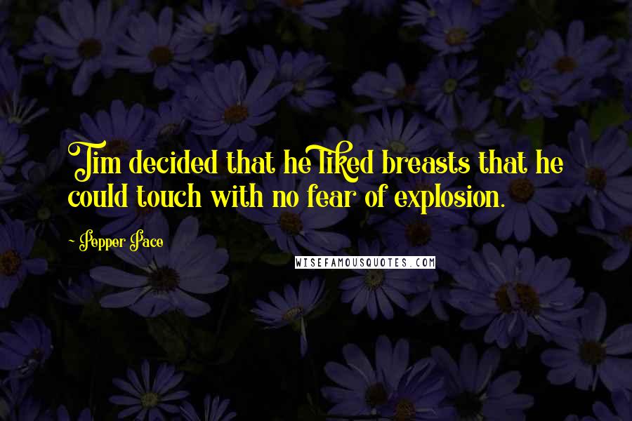 Pepper Pace Quotes: Tim decided that he liked breasts that he could touch with no fear of explosion.