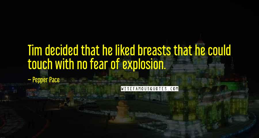 Pepper Pace Quotes: Tim decided that he liked breasts that he could touch with no fear of explosion.