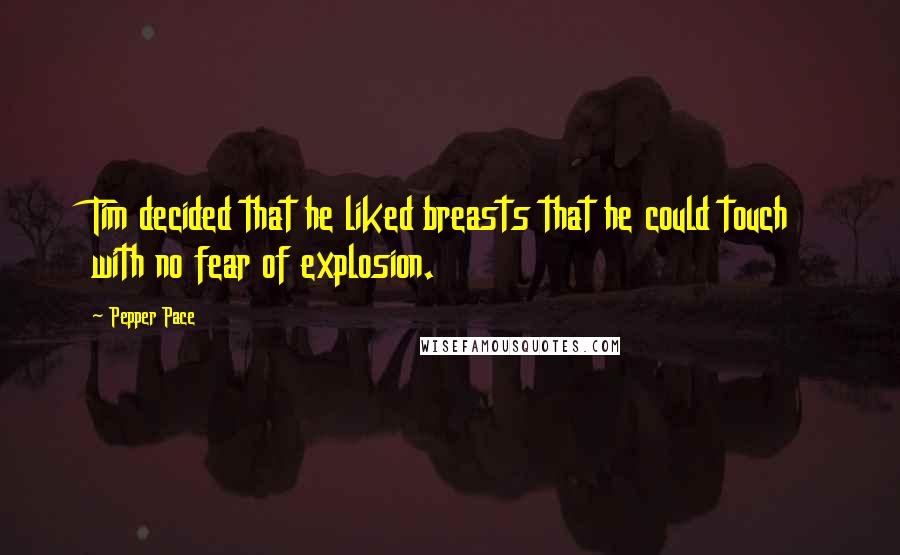 Pepper Pace Quotes: Tim decided that he liked breasts that he could touch with no fear of explosion.