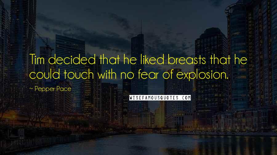 Pepper Pace Quotes: Tim decided that he liked breasts that he could touch with no fear of explosion.