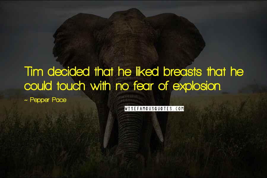 Pepper Pace Quotes: Tim decided that he liked breasts that he could touch with no fear of explosion.