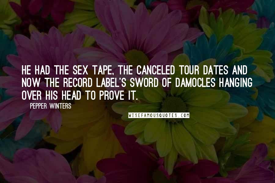 Pepper Winters Quotes: He had the sex tape, the canceled tour dates and now the record label's sword of Damocles hanging over his head to prove it.