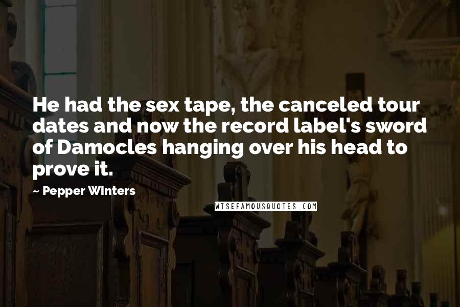 Pepper Winters Quotes: He had the sex tape, the canceled tour dates and now the record label's sword of Damocles hanging over his head to prove it.
