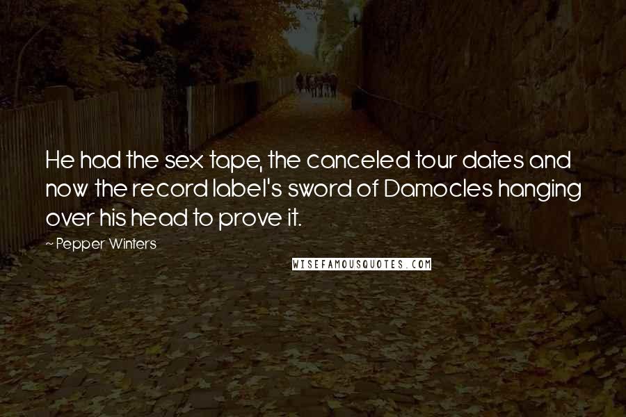 Pepper Winters Quotes: He had the sex tape, the canceled tour dates and now the record label's sword of Damocles hanging over his head to prove it.