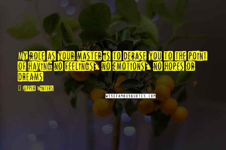 Pepper Winters Quotes: My role as your master is to debase you to the point of having no feelings, no emotions, no hopes or dreams