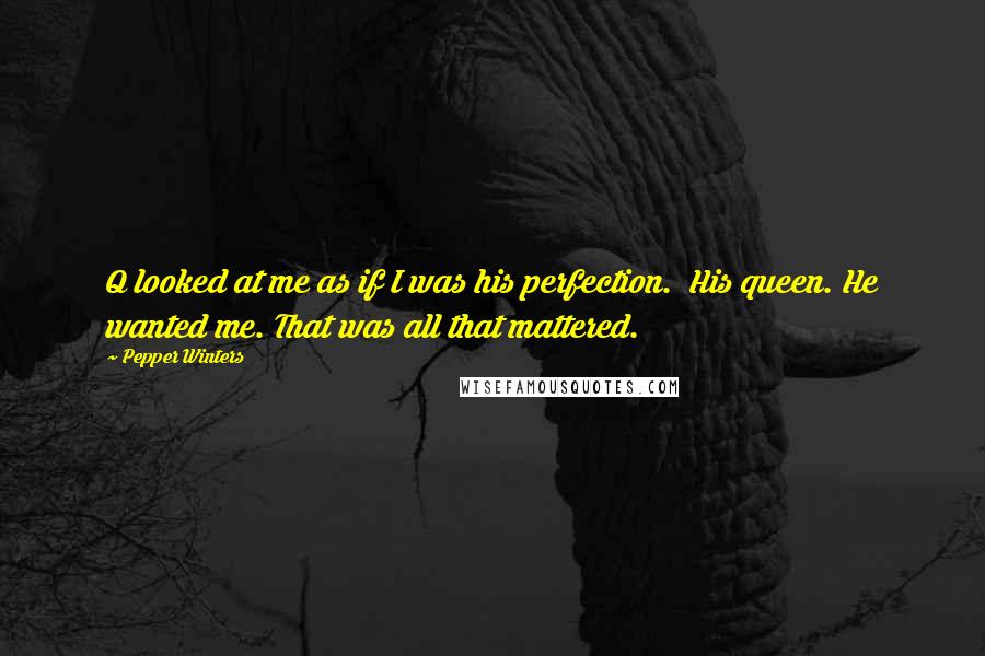 Pepper Winters Quotes: Q looked at me as if I was his perfection. His queen. He wanted me. That was all that mattered.