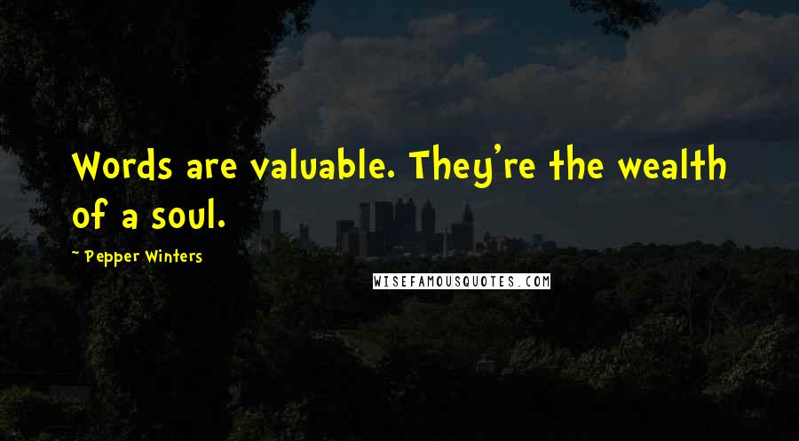 Pepper Winters Quotes: Words are valuable. They're the wealth of a soul.