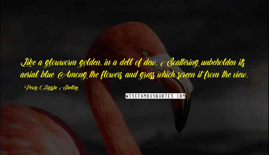 Percy Bysshe Shelley Quotes: Like a glowworm golden, in a dell of dew, Scattering unbeholden its aerial blue Among the flowers and grass which screen it from the view.