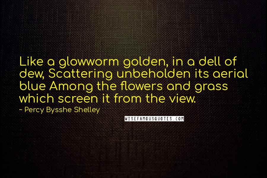 Percy Bysshe Shelley Quotes: Like a glowworm golden, in a dell of dew, Scattering unbeholden its aerial blue Among the flowers and grass which screen it from the view.