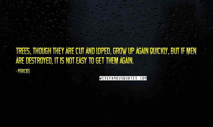 Pericles Quotes: Trees, though they are cut and loped, grow up again quickly, but if men are destroyed, it is not easy to get them again.