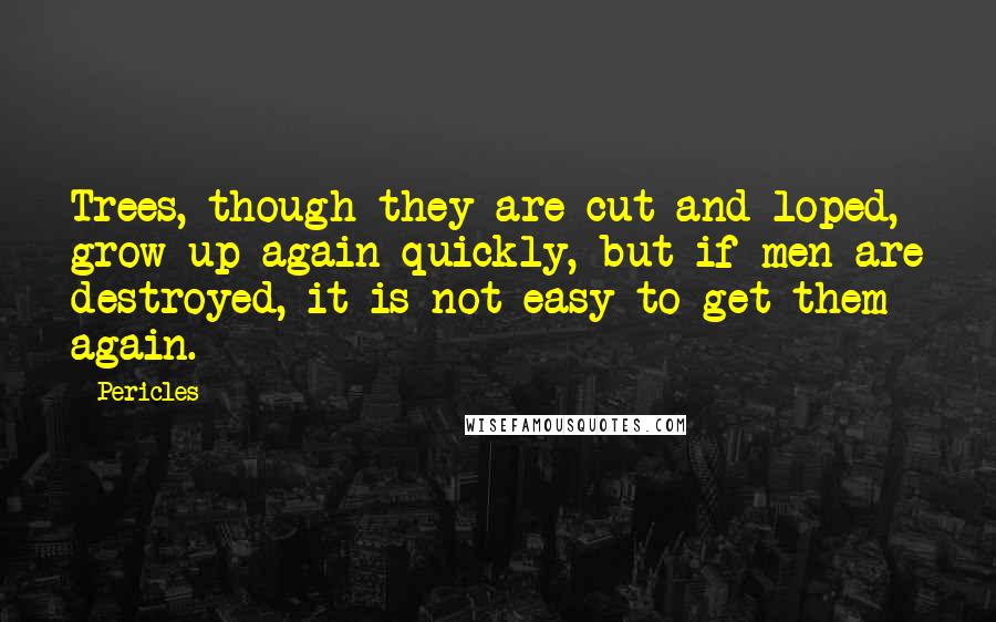 Pericles Quotes: Trees, though they are cut and loped, grow up again quickly, but if men are destroyed, it is not easy to get them again.