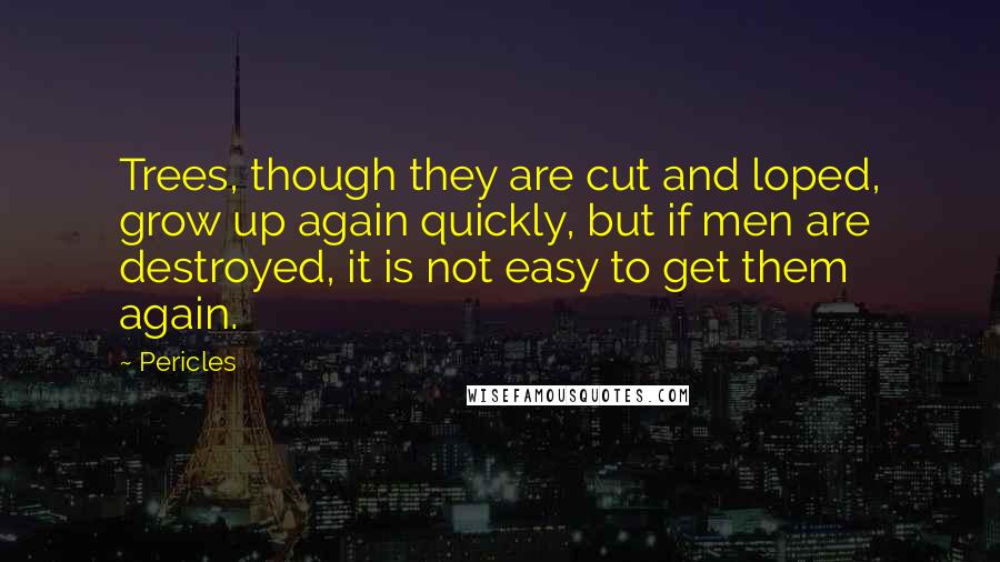 Pericles Quotes: Trees, though they are cut and loped, grow up again quickly, but if men are destroyed, it is not easy to get them again.