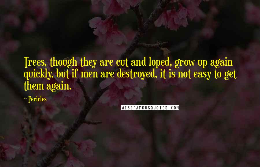 Pericles Quotes: Trees, though they are cut and loped, grow up again quickly, but if men are destroyed, it is not easy to get them again.