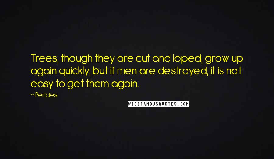 Pericles Quotes: Trees, though they are cut and loped, grow up again quickly, but if men are destroyed, it is not easy to get them again.