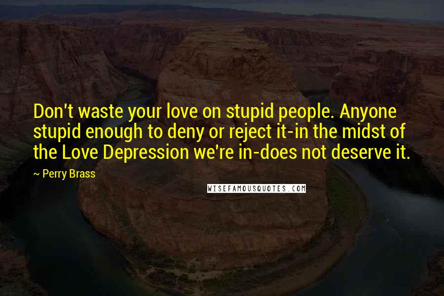 Perry Brass Quotes: Don't waste your love on stupid people. Anyone stupid enough to deny or reject it-in the midst of the Love Depression we're in-does not deserve it.