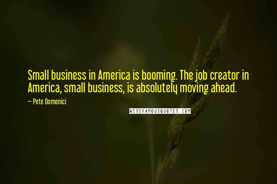 Pete Domenici Quotes: Small business in America is booming. The job creator in America, small business, is absolutely moving ahead.