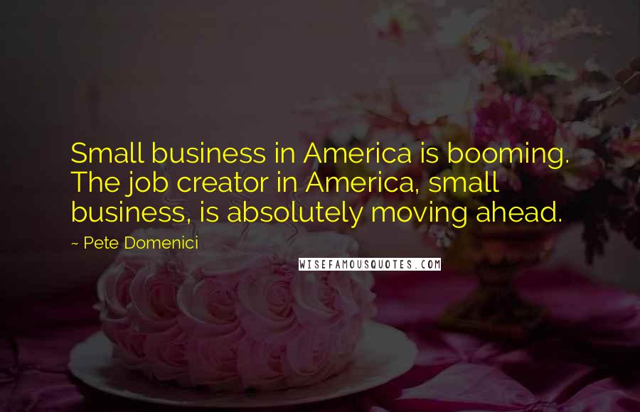 Pete Domenici Quotes: Small business in America is booming. The job creator in America, small business, is absolutely moving ahead.